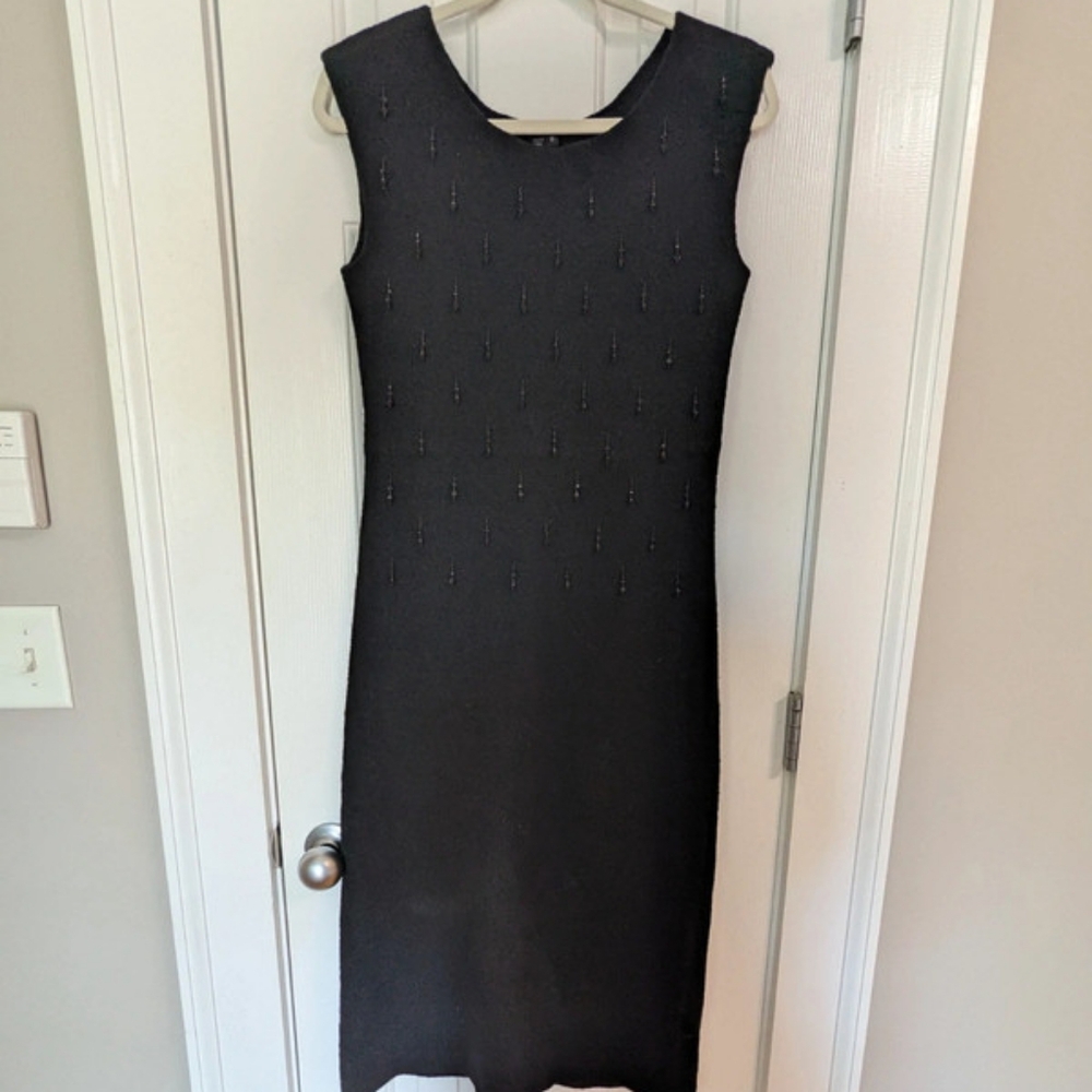 Mid-calf Charlie Brown beaded wool cocktail dress